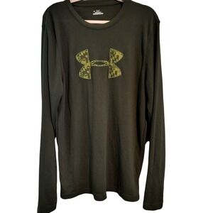 Under Armour ColdGear Men's Long Sleeve Thermal T-Shirt Olive Green XL Camo Logo